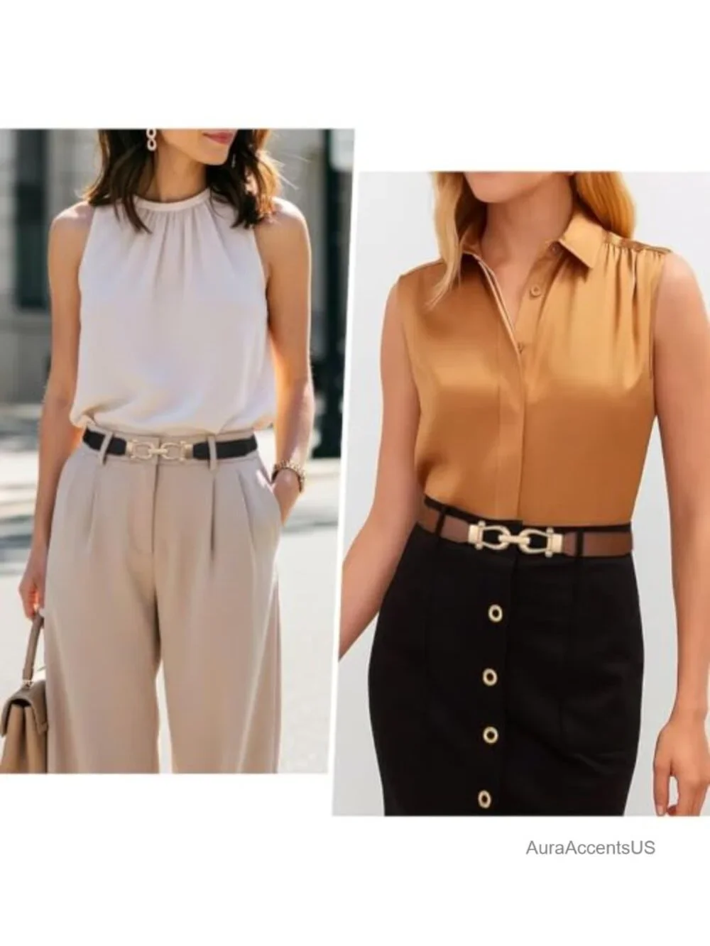 Stretchy Elastic Waist Belt Set - 4 Pack Gold Buckle Skinny Belts Women Fashion